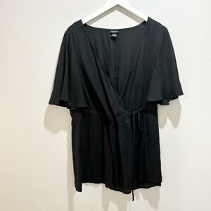 TORRID Women’s Plus Size Black Chiffon Wrap Top Short Flutter Sleeves Tie Sz 2X